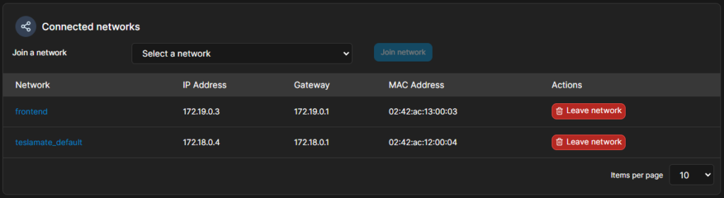 Grafana si collega alla stessa rete di TeslaMate